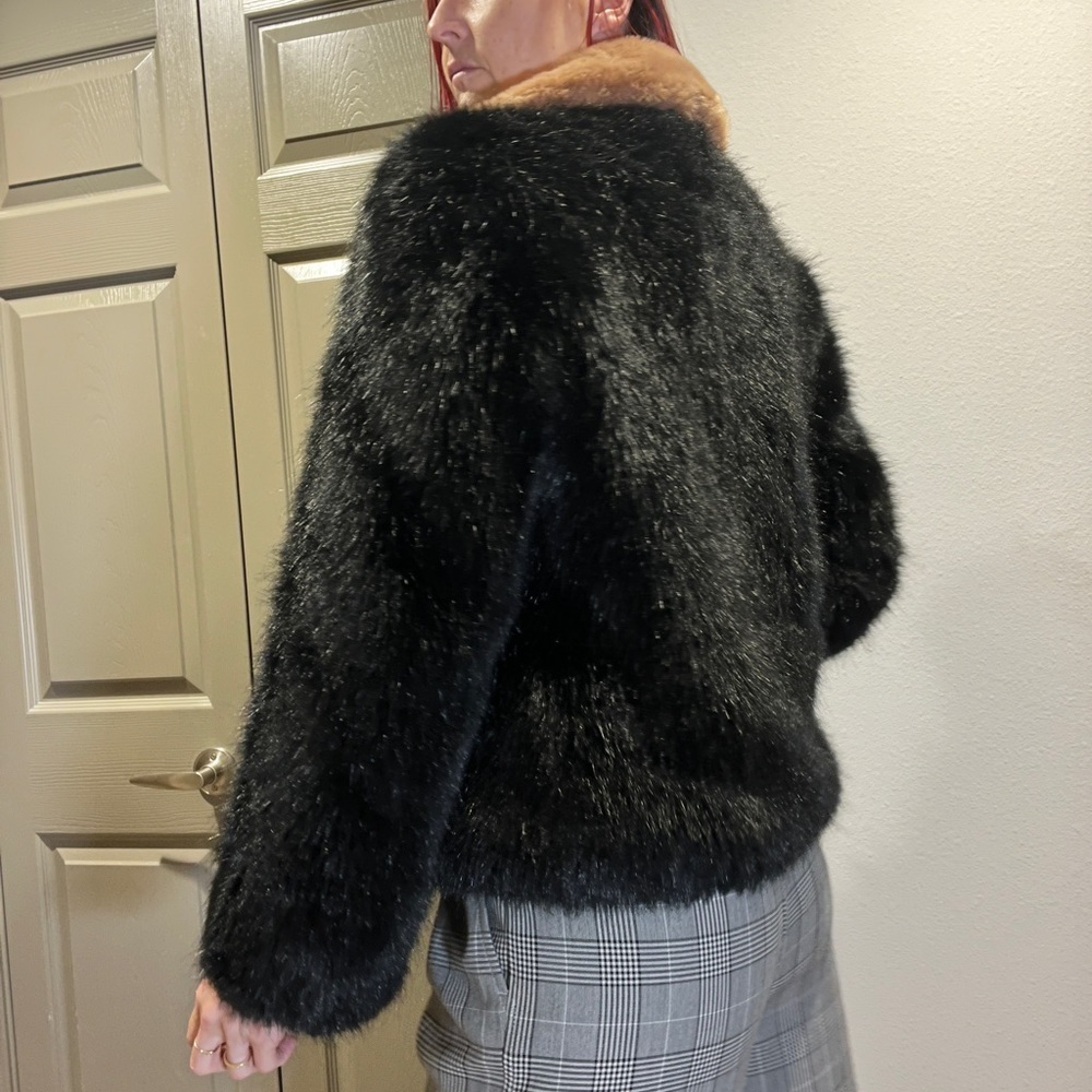 AINEA Italian black faux fur coat with contrast trim - Picture 14 of 15